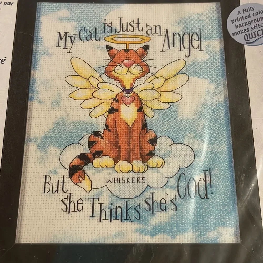 Dimensions Counted Cross Stitch Kit 72702 Just An Angel Cat 8 x 10 w/  F…